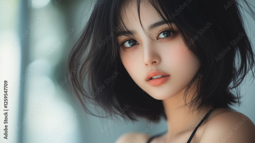 Fototapeta premium 美しさ, 顔, モデル, 笑う, ファッション, 人々, 髪の毛, 笑みを浮かべている, 人, ブルネット, シティ, アウトドア, 通り, ライフスタイル, 淑女, 1, 頭, ハピネス, 化粧,女, 美しさ, 髪の毛, モデル, ファッション, 顔, うっとりさせる魅力, 化粧, 人, ドレス, ブルネット, 肌, 唇, 化粧, 淑女, 目, 暗い, 黒, ふしだらな, スタジオ, 好色