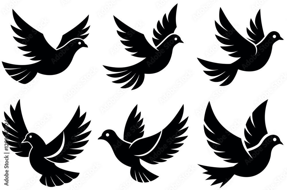 Black silhouettes of various kinds of birds. A vector illustration Black silhouettes of various kinds of birds. A vector illustration