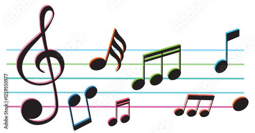 Vibrant music notes on a colorful staff