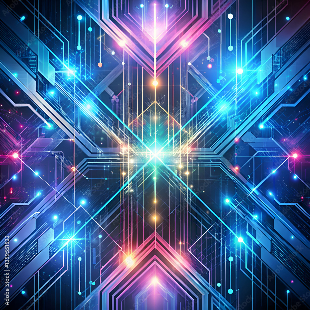 Fototapeta premium Abstract Futuristic Circuitry Art. Glowing Lines and Neon Lights