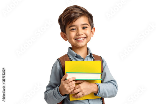 Obraz na płótnie Portrait of a young schoolboy holding school books, isolated on a transparent background w salonie