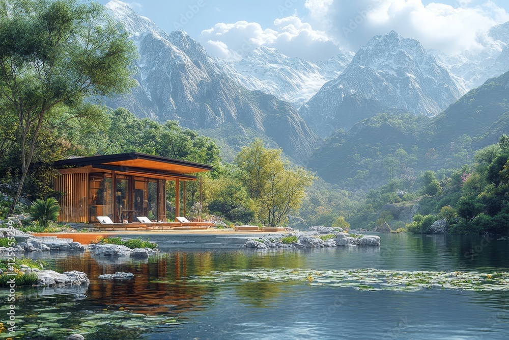 Naklejka premium Mountain lake house serenity escape