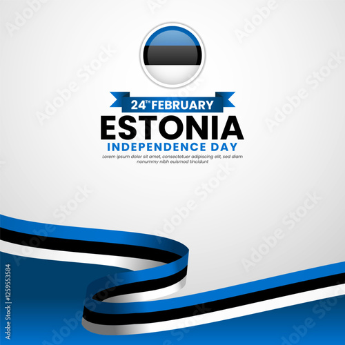 Estonia Independence day with waving ribbon flag square banner background template for greeting card