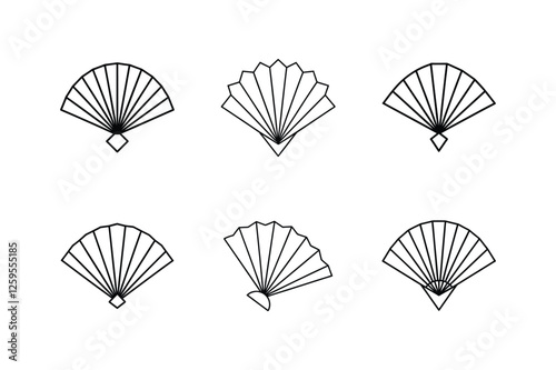 paper fan icon line art vector illustration