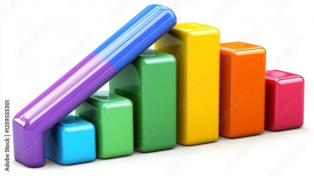 Colorful bar graph declining, white background, business concept Colorful bar graph declining, white background, business concept