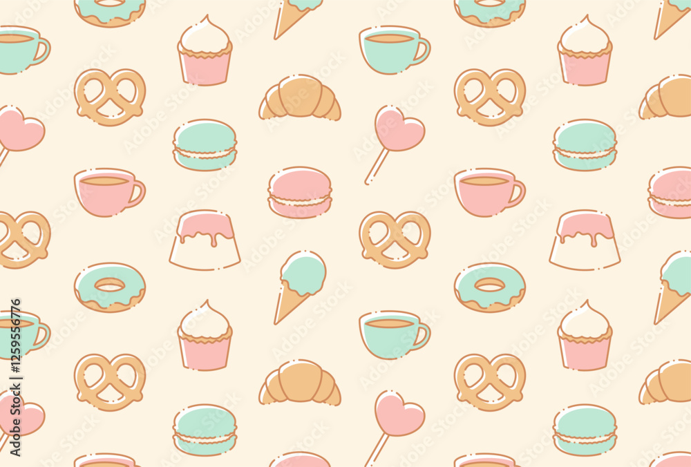 seamless pattern with a set of ice cream, sweets and tea