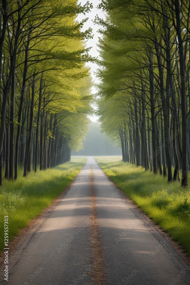 Fototapeta premium there is a long road that is lined with trees and grass