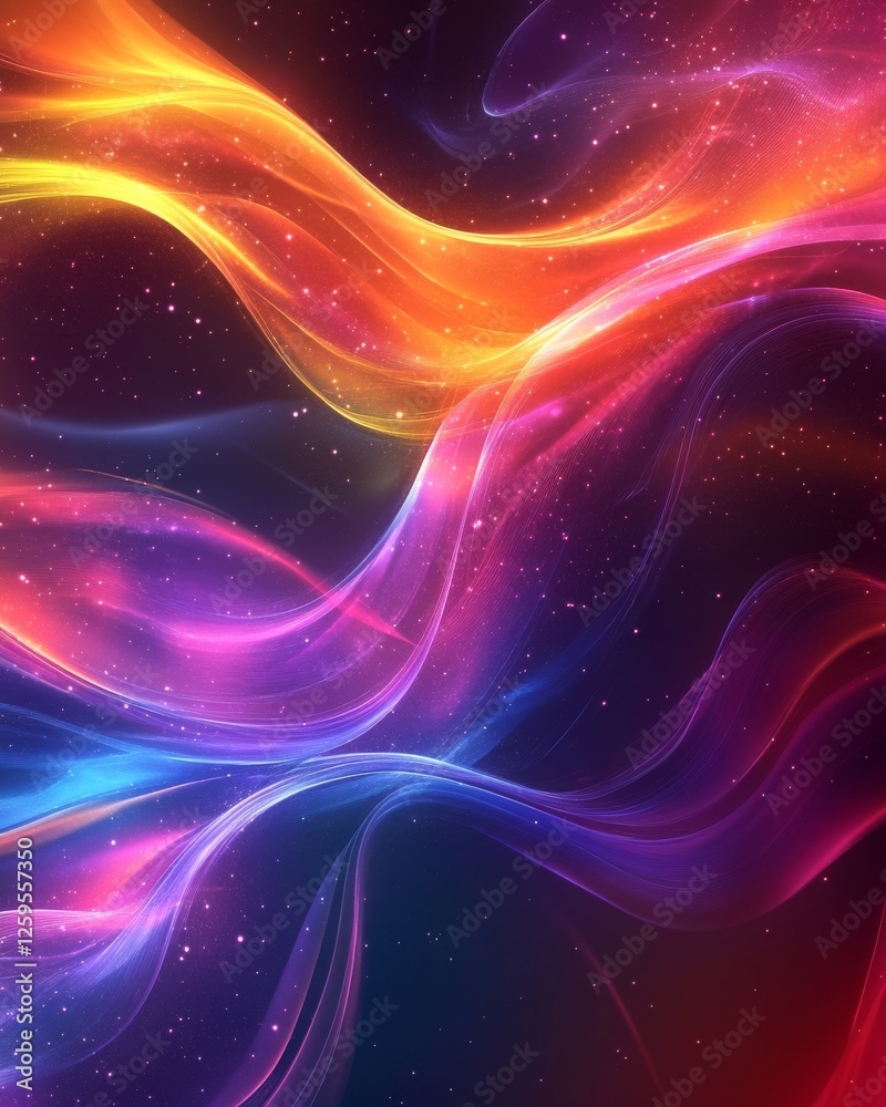 Obraz premium Abstract cosmic flare waves background. Featuring cosmic flare waves and vivid colors. Emphasizing movement and depth. Ideal for space and dynamic themes.