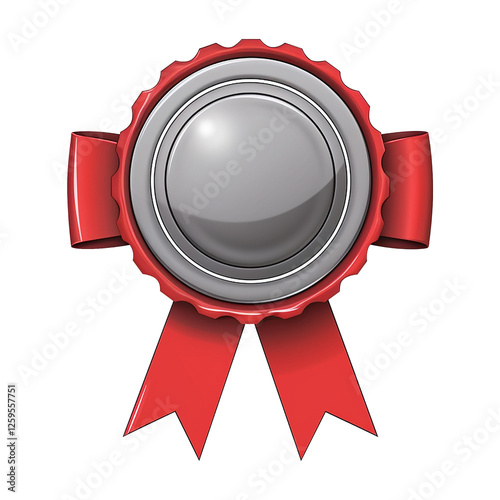 Winner’s badge with red ribbon for certification or awards on white background PNG, Ribbon PNG, Badge PNG.