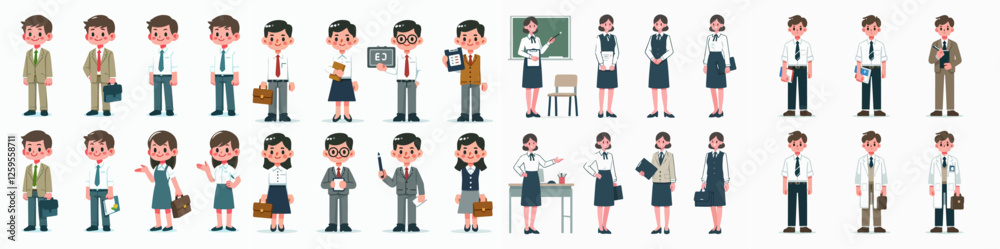 Vector set of a person teacher standing full body with a simple and minimalist flat design style, plain white background Vector set of a person teacher standing full body with a simple and minimalist flat design style, plain white background