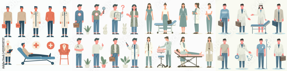A full-body vector illustration of a therapist, designed in a simple and minimalist flat design style. A full-body vector illustration of a therapist, designed in a simple and minimalist flat design style.
