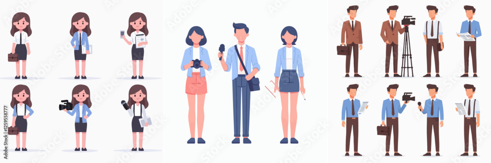 Vector set of a person journalist standing full body with a simple and minimalist flat design style Vector set of a person journalist standing full body with a simple and minimalist flat design style