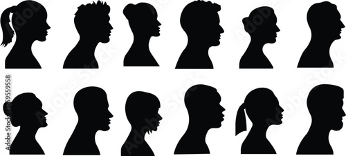 user profile, person icon in flat set isolated in transparent background Suitable for social media man, women profiles, screensavers depicting male and female face silhouettes vector for apps website