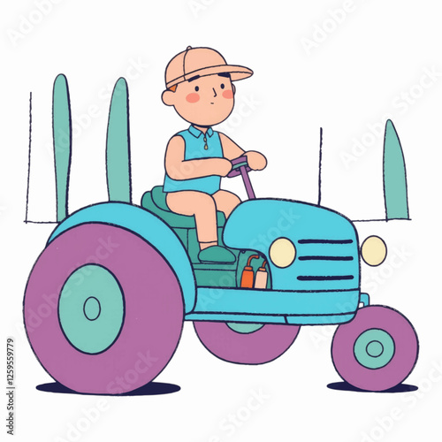 Illustration of Figure Character driving a tractor.