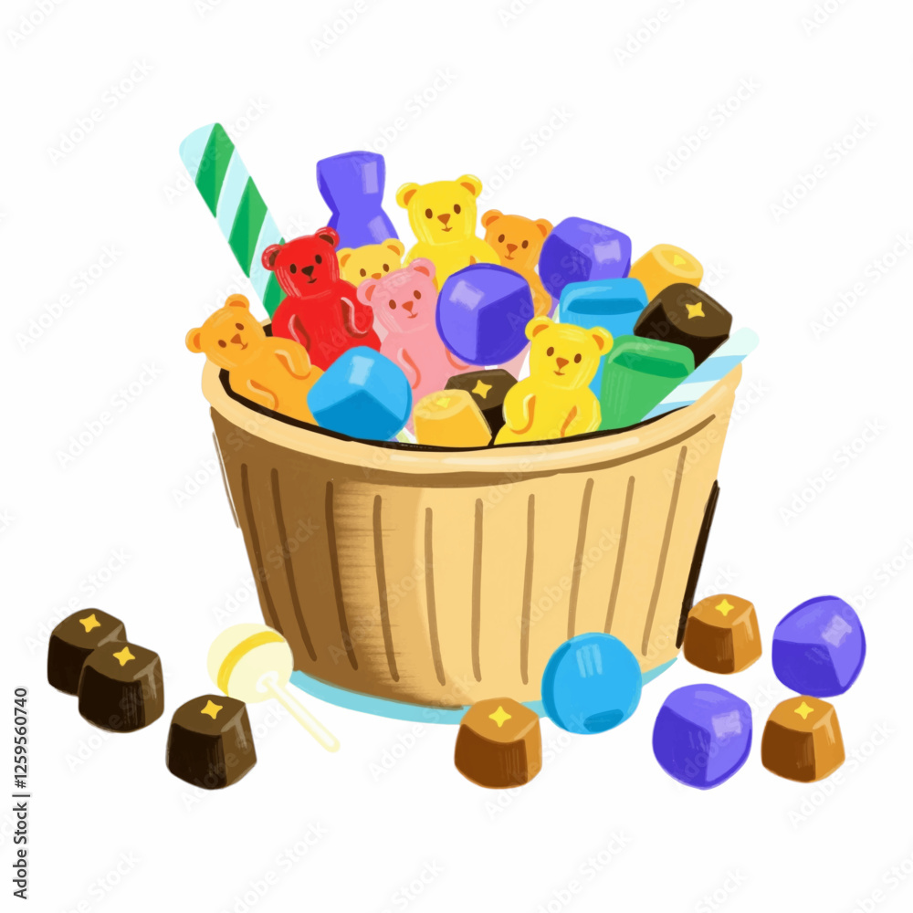 Obraz premium Illustration Gummy Bear Candy Bucket Isolated Background Fun Event