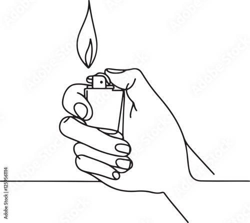 Elegant Line Drawing of a Hand with Lighter Flame