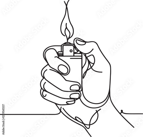 Elegant Line Drawing of a Hand with Lighter Flame