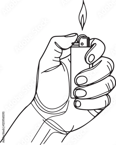 Elegant Line Drawing of a Hand with Lighter Flame