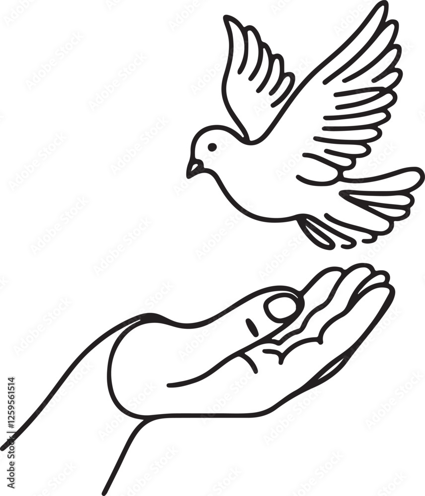 Hand and Dove Line Art Illustration Hand and Dove Line Art Illustration