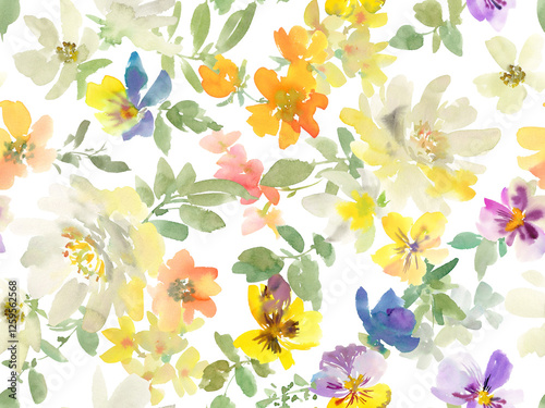 Fototapeta Naklejka Na Ścianę i Meble -  abstract white Peonies, pansies and wild flowers Seamless Pattern in Watercolor, Watercolor Floral Textile Design for spring with transparent background.