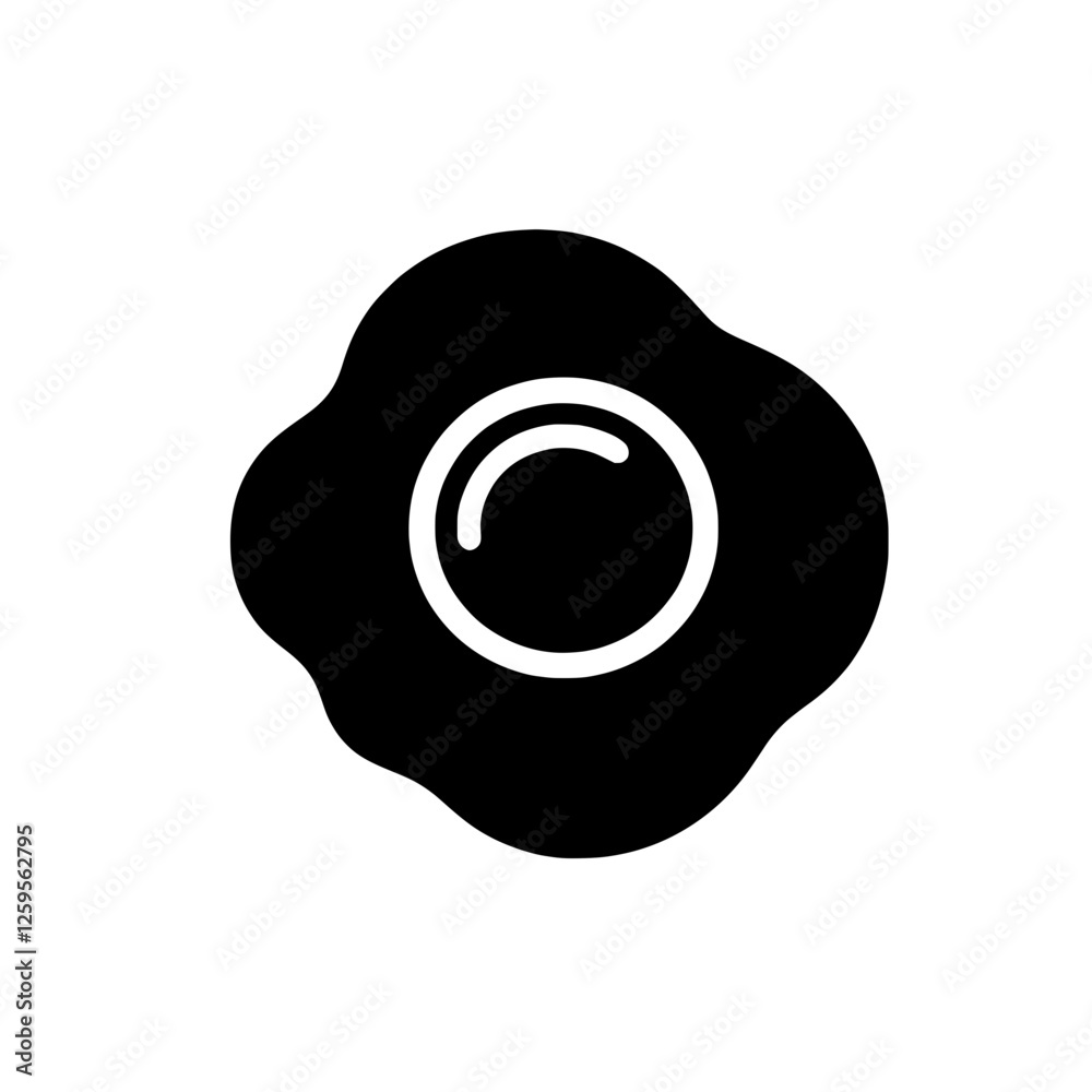 Fried Egg Icon: A simple yet versatile black and white icon of a fried egg, perfect for use in food-related designs, menus, apps, and more. Fried Egg Icon: A simple yet versatile black and white icon of a fried egg, perfect for use in food-related designs, menus, apps, and more.