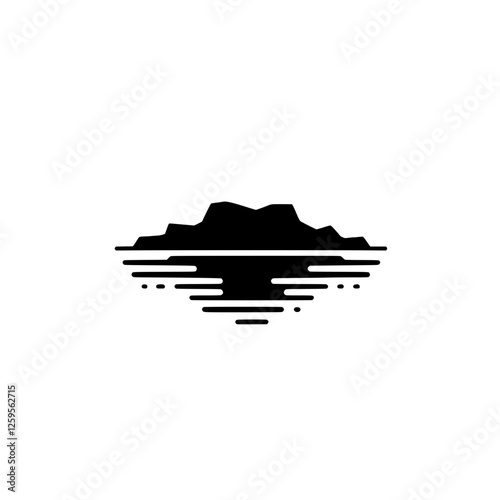 Silhouette Mountain Sunrise: A minimal, graphic silhouette of a mountain range reflecting on a calm body of water, symbolizing tranquility and the quiet beauty of dawn. 