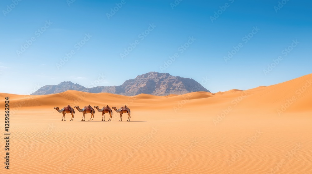 Desert Camel Caravan, Sand Dunes, Mountains, Travel Desert Camel Caravan, Sand Dunes, Mountains, Travel