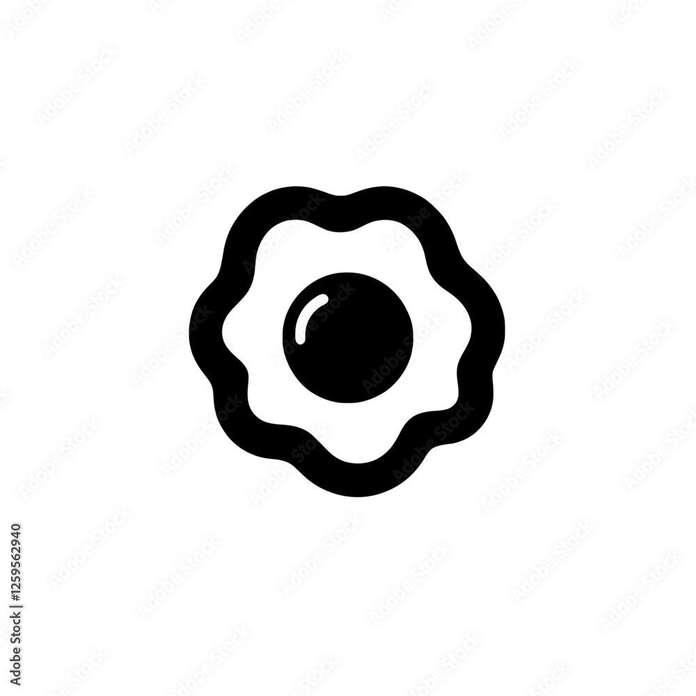 Fried Egg Icon: A simple yet effective black and white icon of a fried egg, perfect for menus, recipe websites, or any culinary-themed project. Fried Egg Icon: A simple yet effective black and white icon of a fried egg, perfect for menus, recipe websites, or any culinary-themed project.