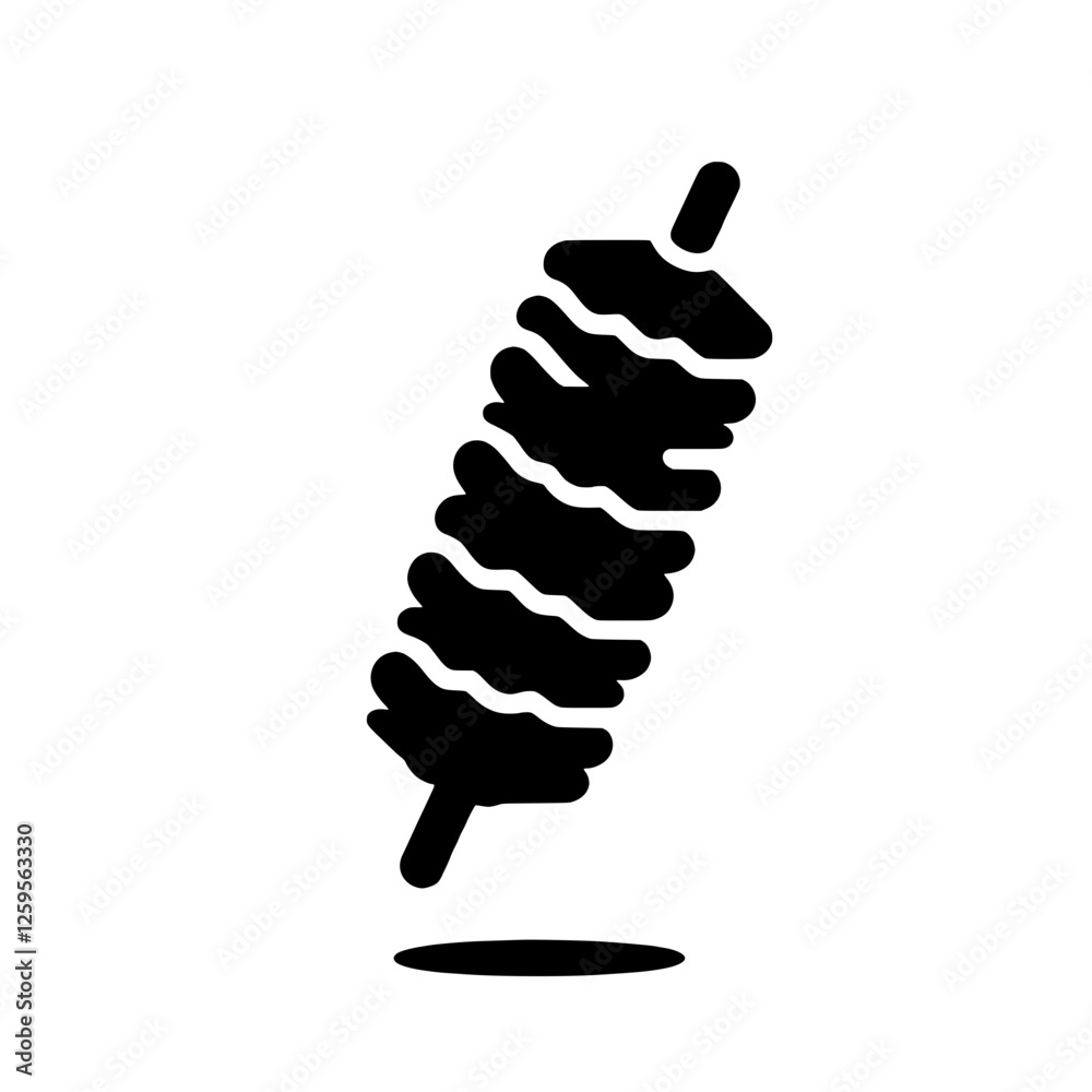 Shawarma Icon: A bold, graphic illustration of a shawarma kebab on a skewer, perfect for menus, restaurant branding, or food-related designs. The simple. Shawarma Icon: A bold, graphic illustration of a shawarma kebab on a skewer, perfect for menus, restaurant branding, or food-related designs. The simple.
