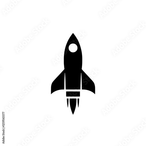 Rocket Launch Icon: A bold and minimal black rocket ship icon, designed with a powerful and dynamic upward trajectory.  Perfect for representing ambition, growth, and a focus on success.