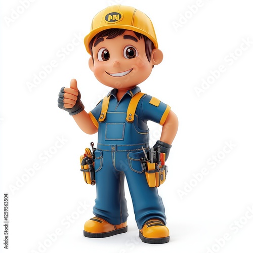 Smiling Cartoon Repairman: Handyman 3D Illustration