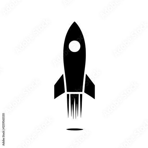 Black and White Rocket Icon:  A minimalist black and white icon of a rocket ship soaring into space, symbolizing ambition, innovation, and rapid growth.  