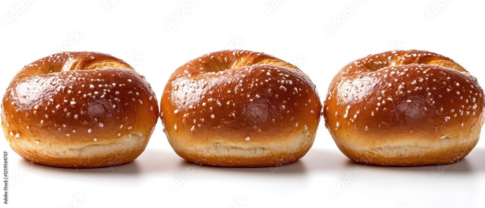 Three Soft Pretzels in a Row on a White Background Delicious and Appetizing Three Soft Pretzels in a Row on a White Background Delicious and Appetizing