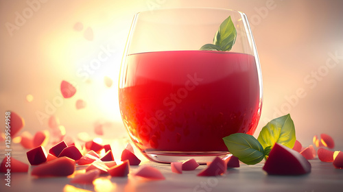 Refreshing Beetroot Juice Drink, Sunset Background, Healthy Lifestyle, Delicious Beverage photo