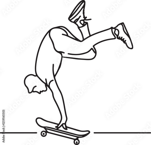 Dynamic Line Drawing of Skateboarder in Handplant Action