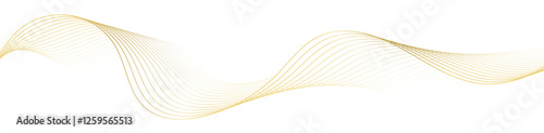 Obraz na płótnie Golden line wave, abstract wavy curves, luxury flow art ribbons, elegant decoration isolated on white. Vector illustration. w salonie