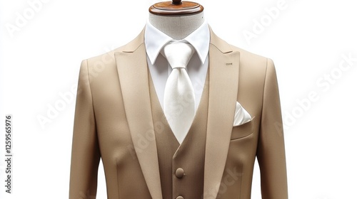 Realistic Womens 3Piece Beige Suit with SingleBreasted Blazer photo