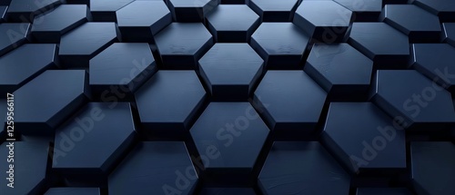 Dark navy hexagonal background with a radial center space, 3D illustration and rendering placeholder for futuristic presentations and technology-focused design visuals