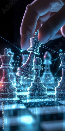 Chessboard Made of Glowing Data Streams Symbolizing Strategic Information Management