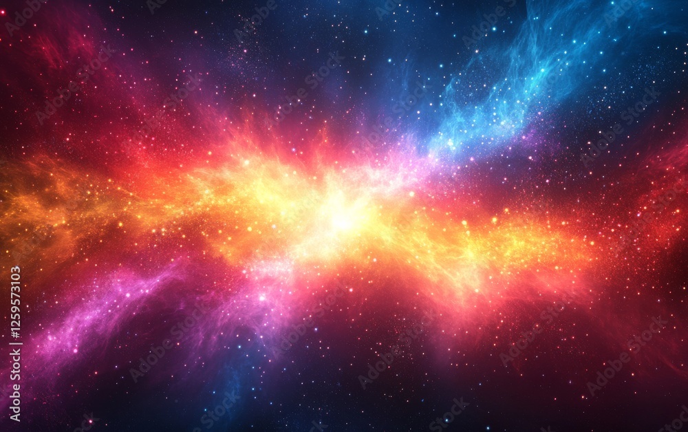 Naklejka premium Abstract cosmic light bursts background. Featuring cosmic light bursts and bright colors. Emphasizing motion and depth. Ideal for space and dynamic themes.