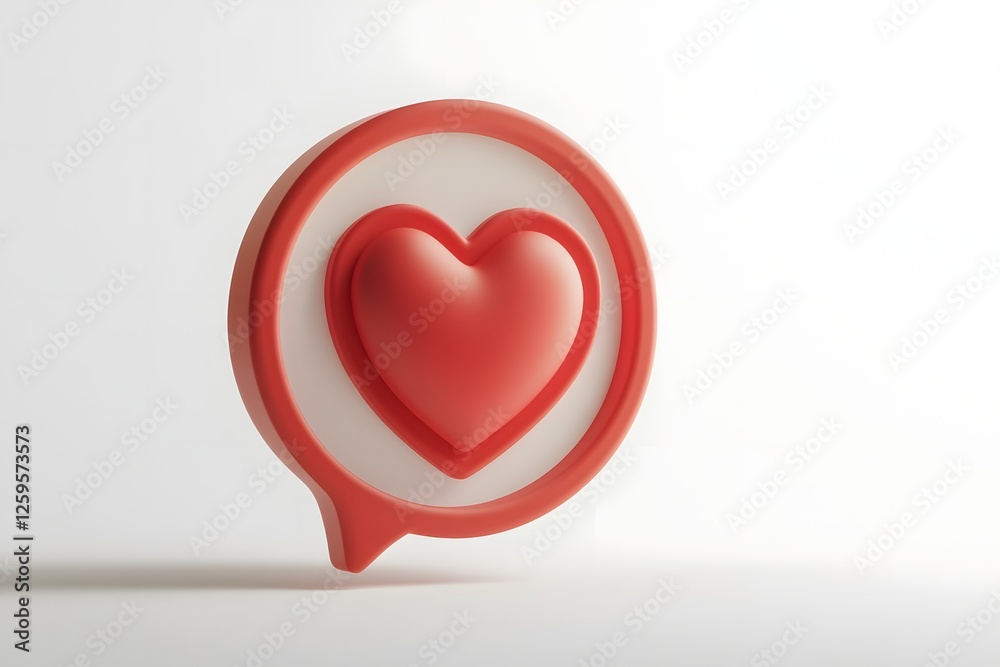 Simple 3D Heart Shaped Speech Bubble Icon in Minimalist Red Design Simple 3D Heart Shaped Speech Bubble Icon in Minimalist Red Design