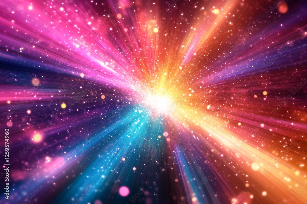 Naklejka premium Abstract cosmic light bursts background. Featuring cosmic light bursts and vivid colors. Emphasizing depth and motion. Ideal for space and dynamic themes.