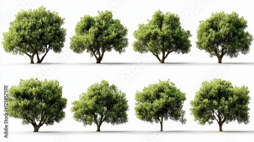 Wallpaper Mural A collection of eight lush green trees displayed in two rows, showcasing different shapes and sizes, perfect for nature-themed designs. Torontodigital.ca