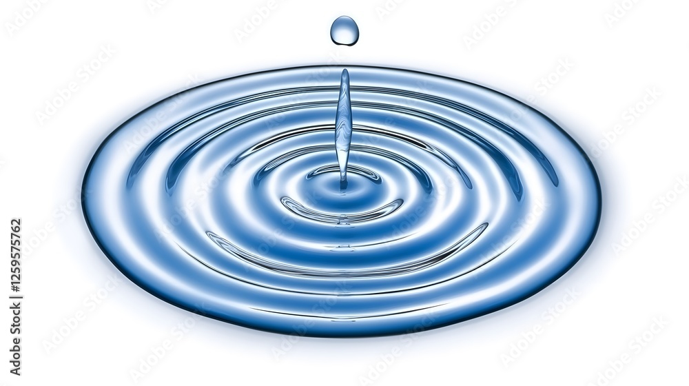 Water Drop Creating Ripples in Still Blue Water Surface Water Drop Creating Ripples in Still Blue Water Surface