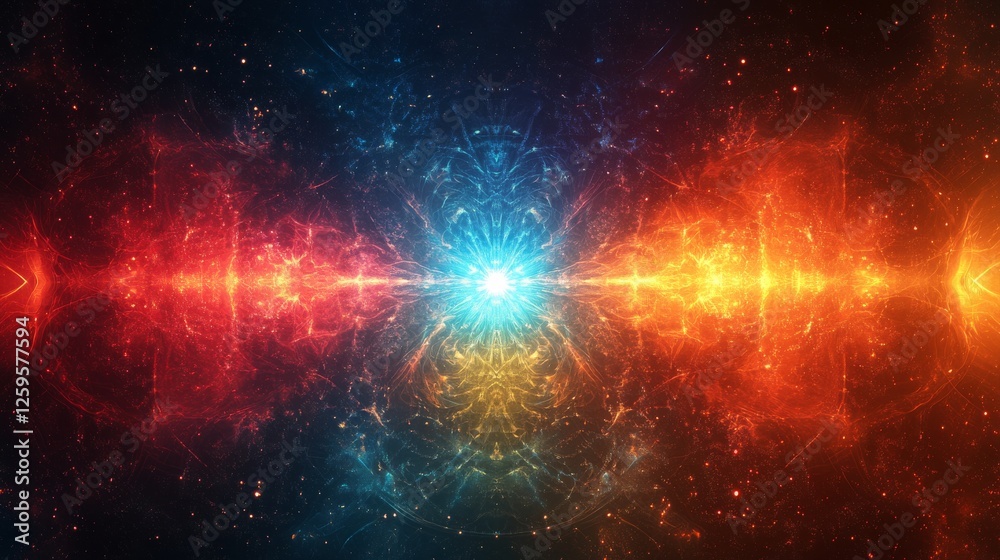 Naklejka premium Abstract cosmic light flare patterns background. Featuring cosmic light flare patterns and vivid colors. Emphasizing depth and brilliance. Ideal for space and artistic themes.