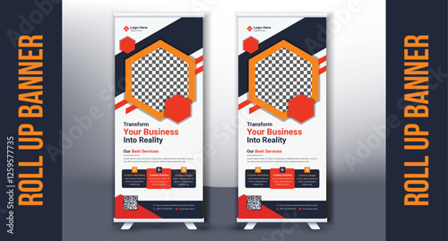 Roll up banner stand template design. Corporate Roll up background for Presentation. Vertical roll up x-stand exhibition display Marketing Promotion