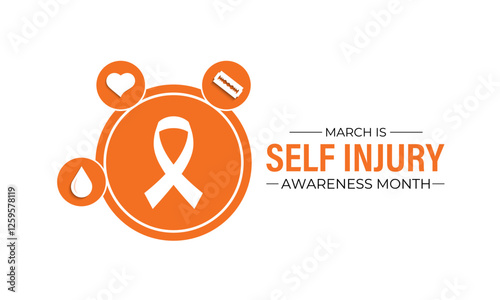 Self-Injury Awareness Month (SIAM) is observed every March to raise awareness and reduce stigma about self-harm. Design for banner, cards, prints, social media, poster, flyer and background design.