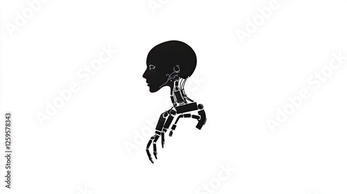Profile view of a humanoid robot silhouette with articulated joints on a plain background