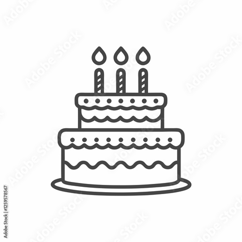 The illustration showcases a delightful two-tiered birthday cake adorned with vibrant icing and three flickering candles atop. Ideal for celebrating special moments with loved ones.