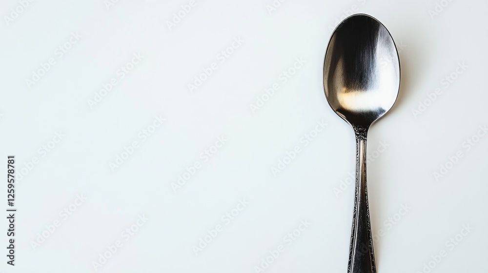 A silver spoon on a plain white background. A silver spoon on a plain white background.
